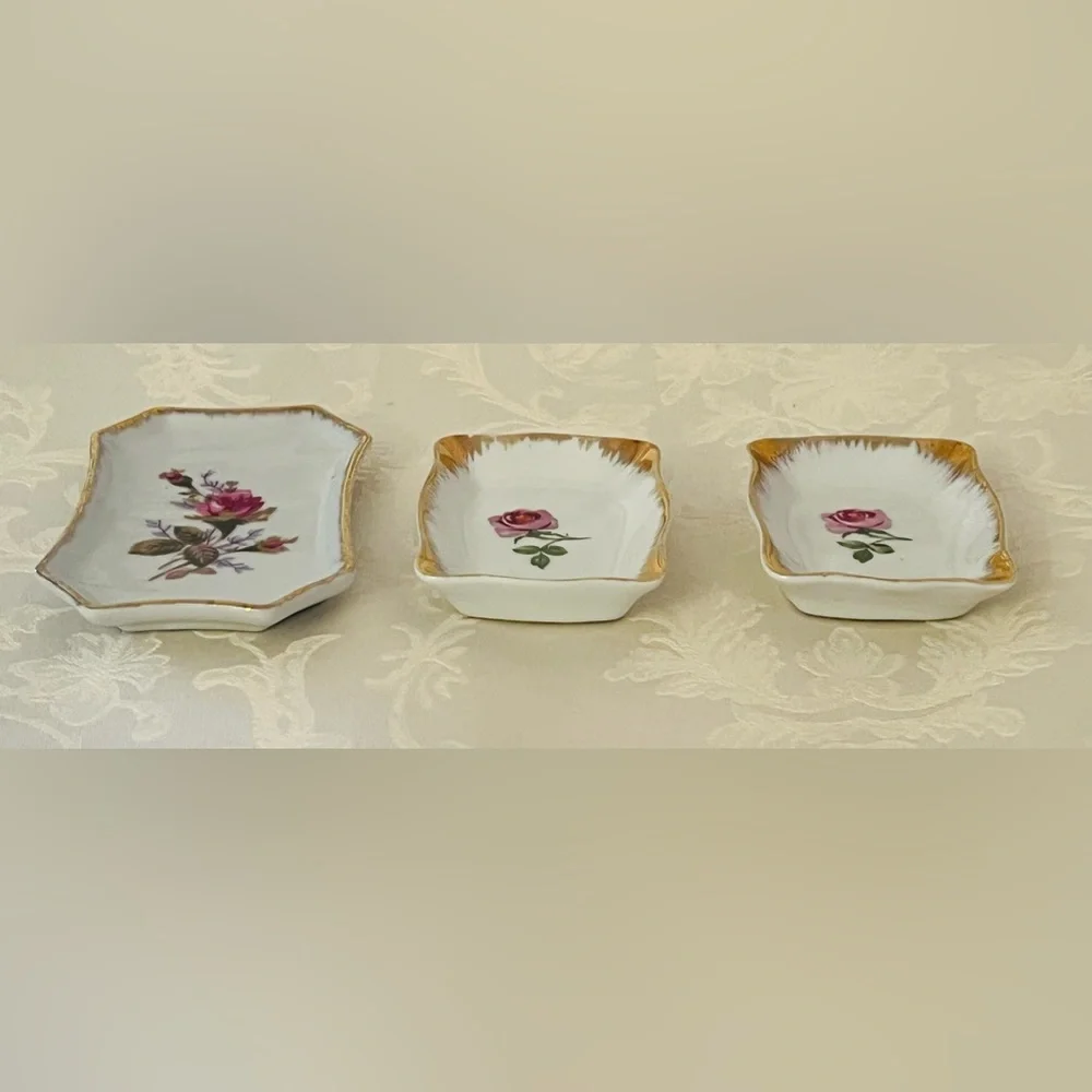 Elegant Vintage Floral Porcelain Hand Painted Japan Trinket Dishes